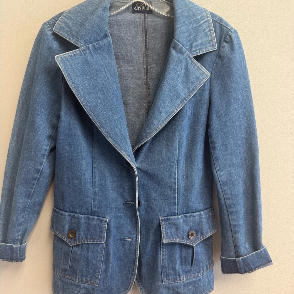 Women's vintage MISFITS punk rock DIY denim blazer jacket small
